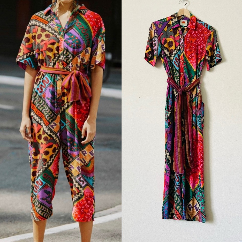 Farm Rio XS Dotted Patch Scarf Uni Belted Jumpsuit